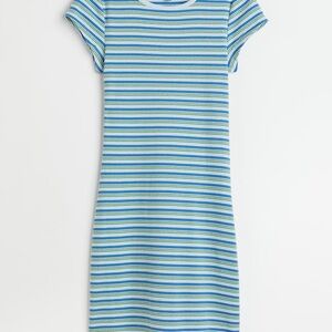 Striped Blue & Green Knit Short Dress
